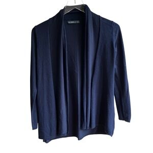Zara Cardigan Sweater Size S Navy Blue Open Front Flat Knit Cozy Classic Jumper